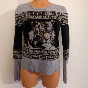Rachel Roy tiger sweater grey black neutral M
